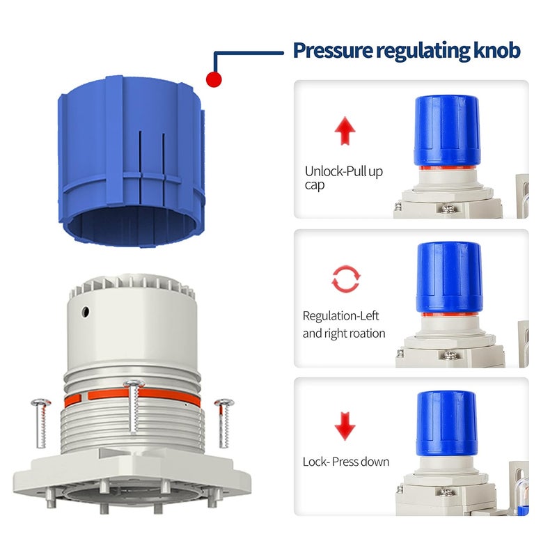 BLCH 3/8" NPT Air Dryer - Air Pressure Regulator, Air Compressor Filter AW3000-03 Semi-Auto Drain Poly Bowl Gauge 0-160 PSI 5μm Brass - Image 3